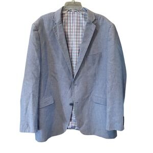 US Polo Assn Mens Blue Chambray Blazer Sport Coat Gingham Lining Two Button 46L